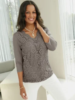 Spitzenshirt In Taupe
