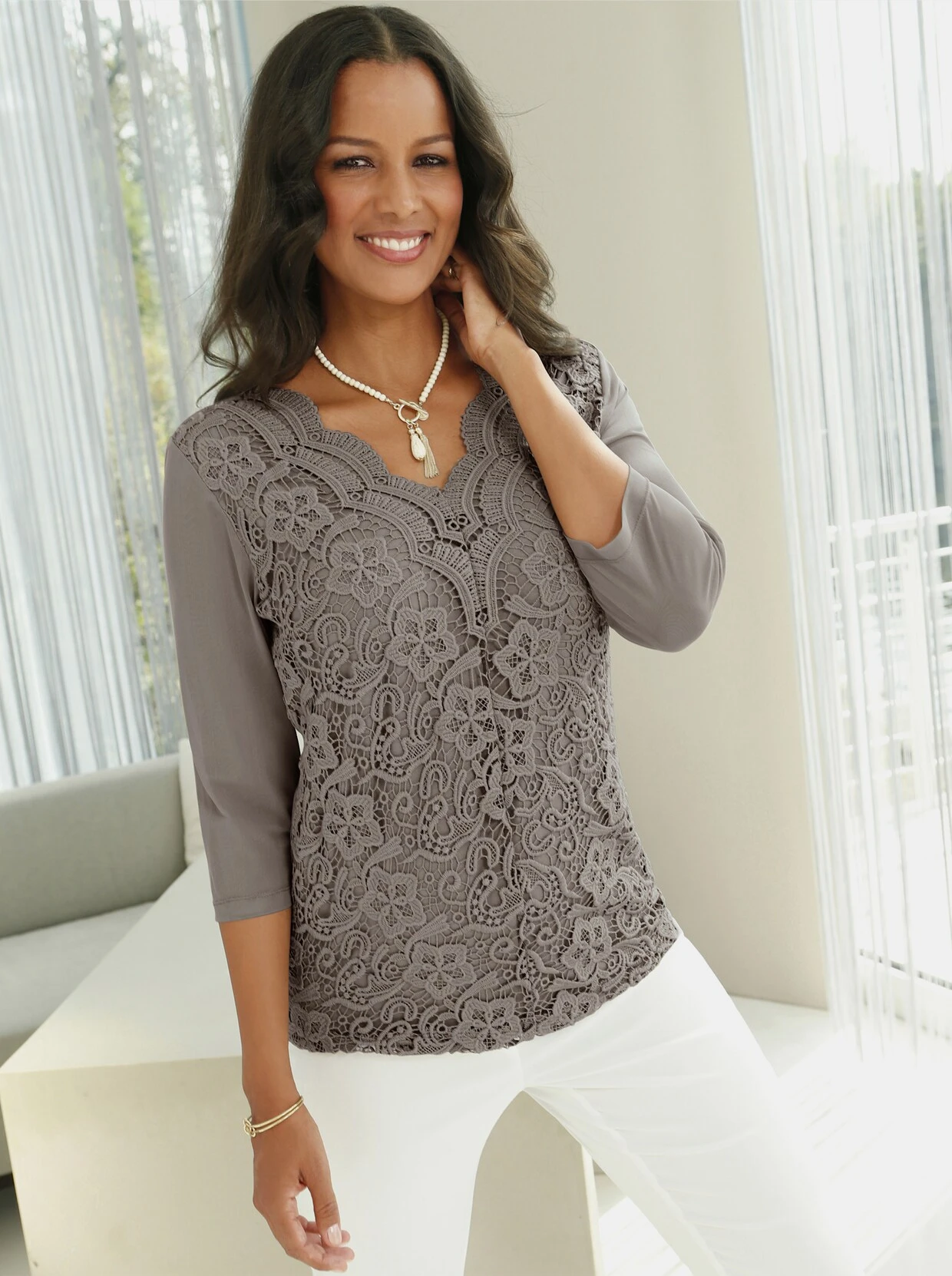 Spitzenshirt In Taupe