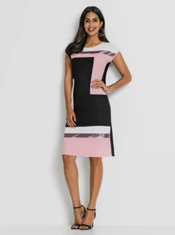 Patchkleid In Schwarz-hellrosé-gemustert