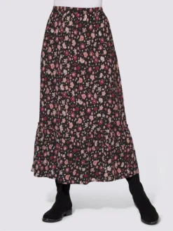 Stufenrock In Bordeaux-schwarz-bedruckt