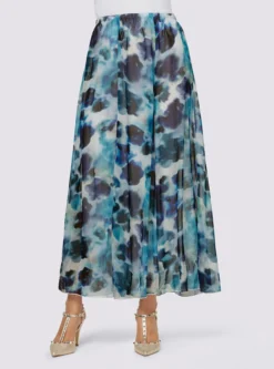 Heine Druck-Rock In Champagner-royalblau-gemustert