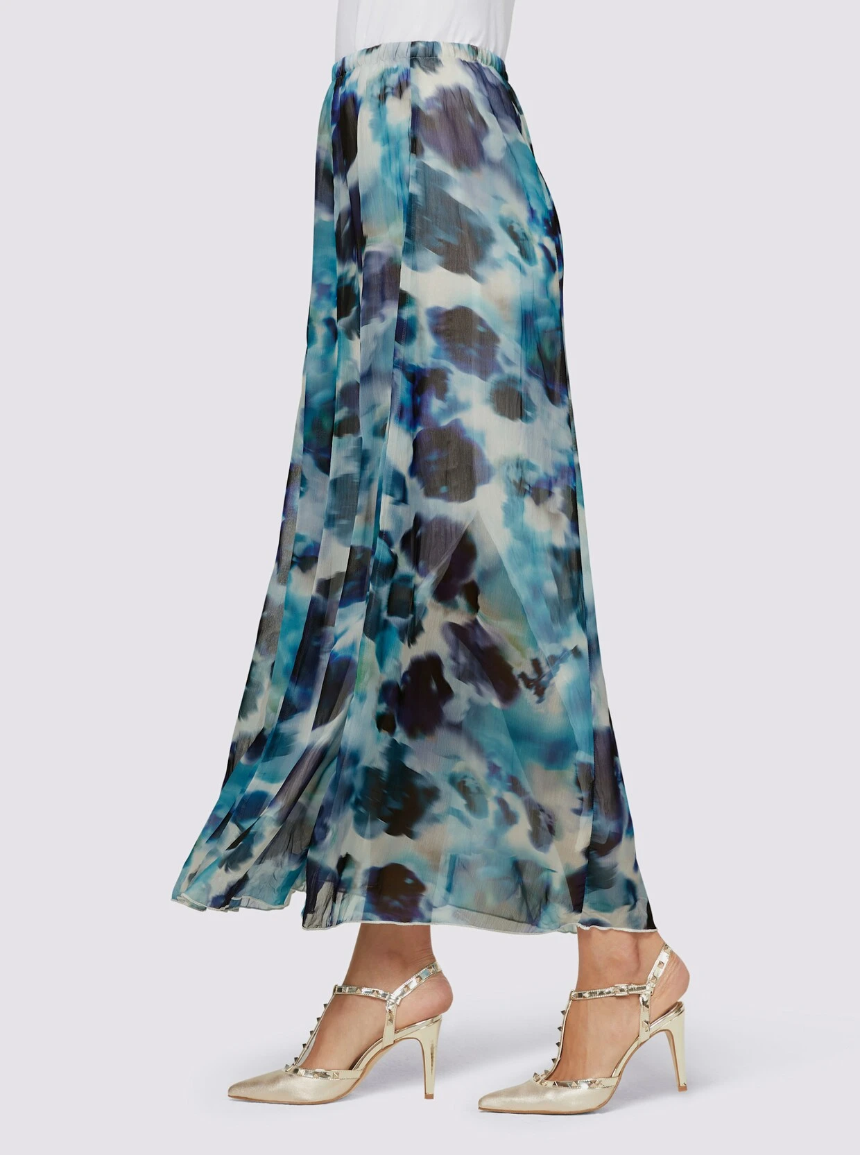 Heine Druck-Rock In Champagner-royalblau-gemustert – Bild 2