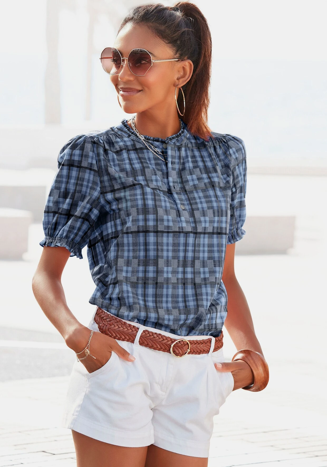 Vivance Karobluse In Blau-kariert