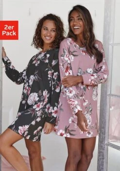 Vivance Dreams Sleepshirt In Lila-schwarz-geblümt