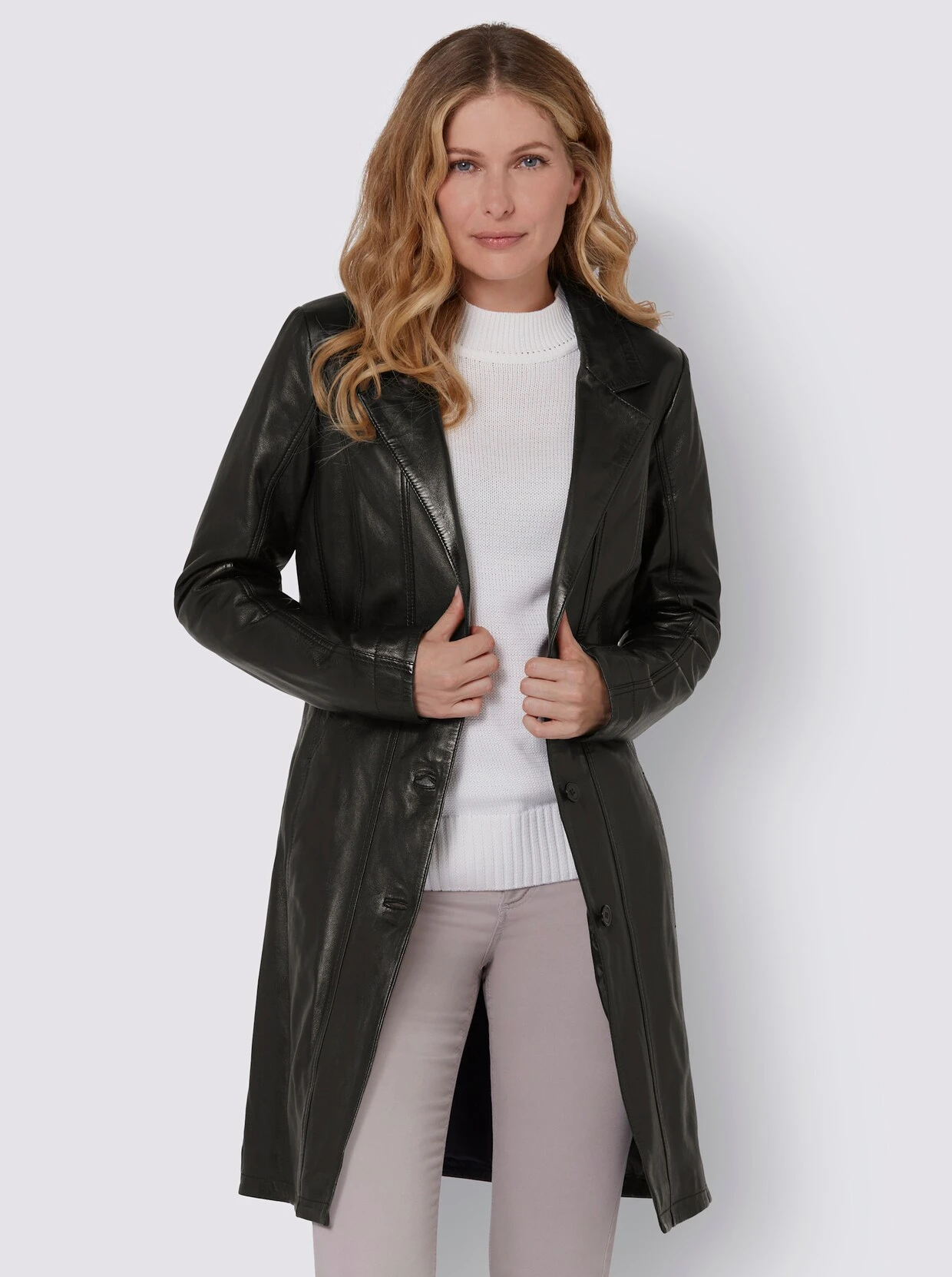 Mainpol Leder-Mantel In Schwarz – Bild 2