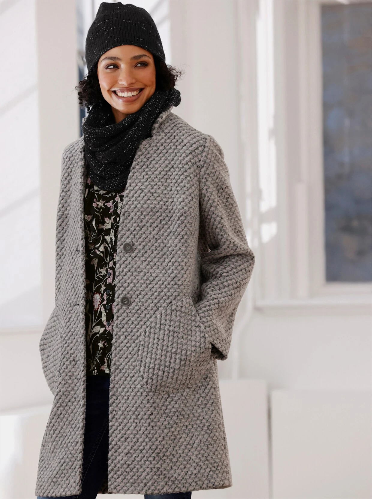 Heine Mantel In Steingrau-meliert