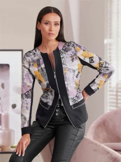 Heine Shirtjacke In Schwarz-hellgrau-bedruckt