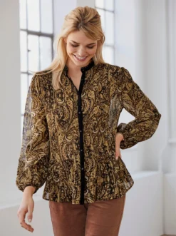 Heine Druckbluse In Schoko-ocker-bedruckt