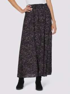 Heine Druck-Rock In Schwarz-lavendel-bedruckt