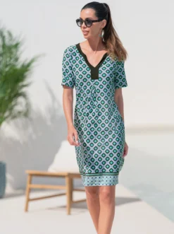 Heine Jersey-Kleid In Smaragd-himmelblau-bedruckt