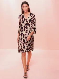 Heine Druck-Kleid In Schwarz-sand-bedruckt