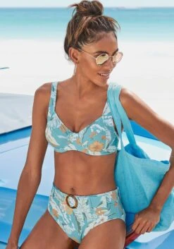 Sunseeker Highwaist-Bikini-Hose In Aquablau-bedruckt