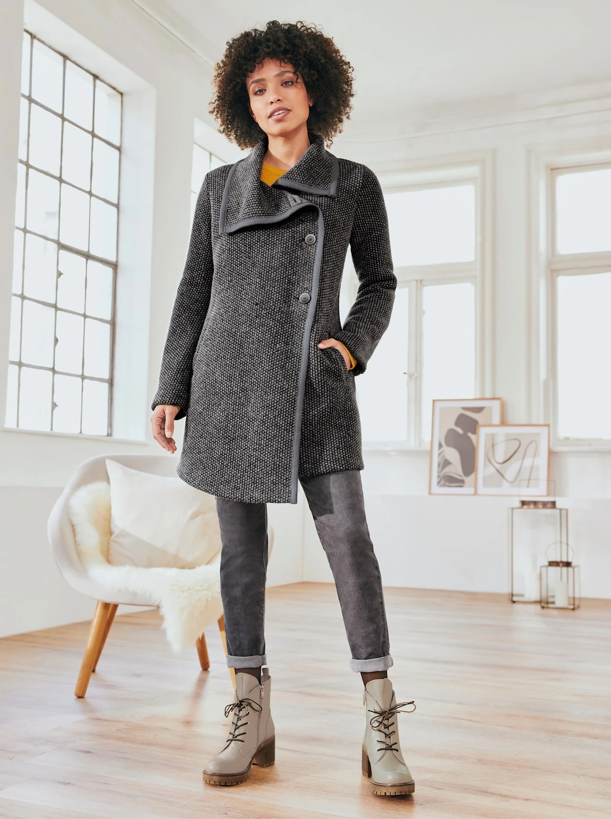 Heine Mantel In Anthrazit-meliert