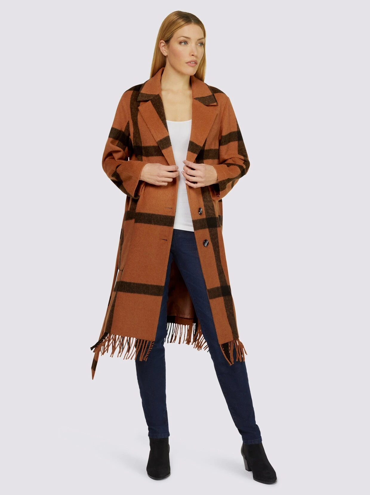 Heine Mantel In Cognac-schwarz-kariert – Bild 2