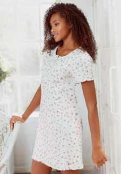 S.Oliver Nachthemd In Weiß-geblümt