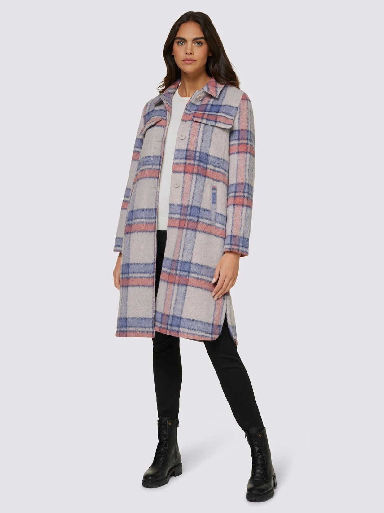 Heine Mantel In Hellgrau-taubenblau-kariert – Bild 2