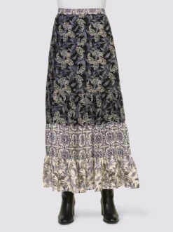 Heine Druck-Rock In Schwarz-rauchblau-bedruckt