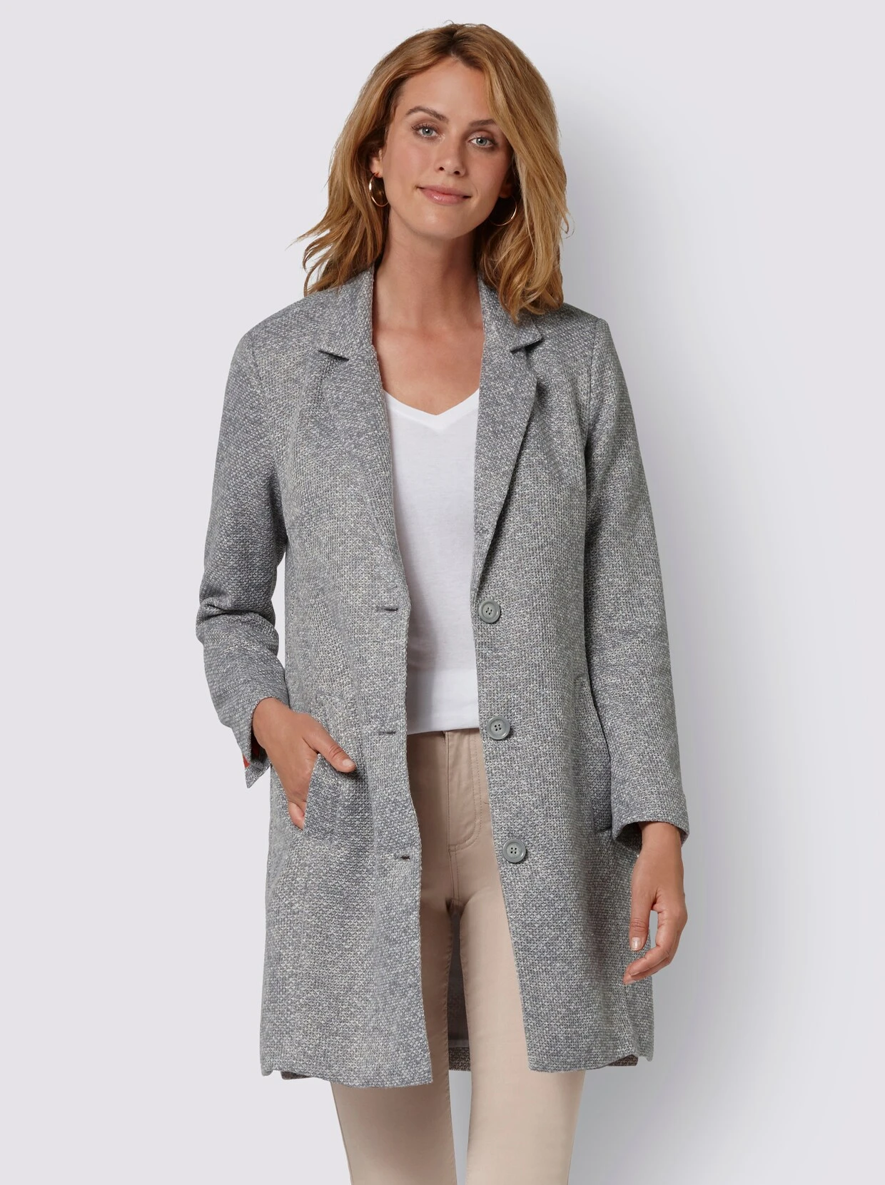 Kurzmantel In Steingrau-ecru-meliert – Bild 3