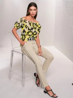 Heine Druckbluse In Sand-limone-bedruckt