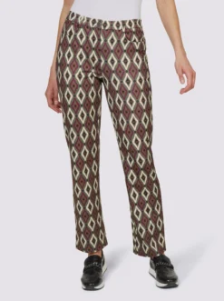 Heine Druck-Hose In Khaki-bordeaux-bedruckt