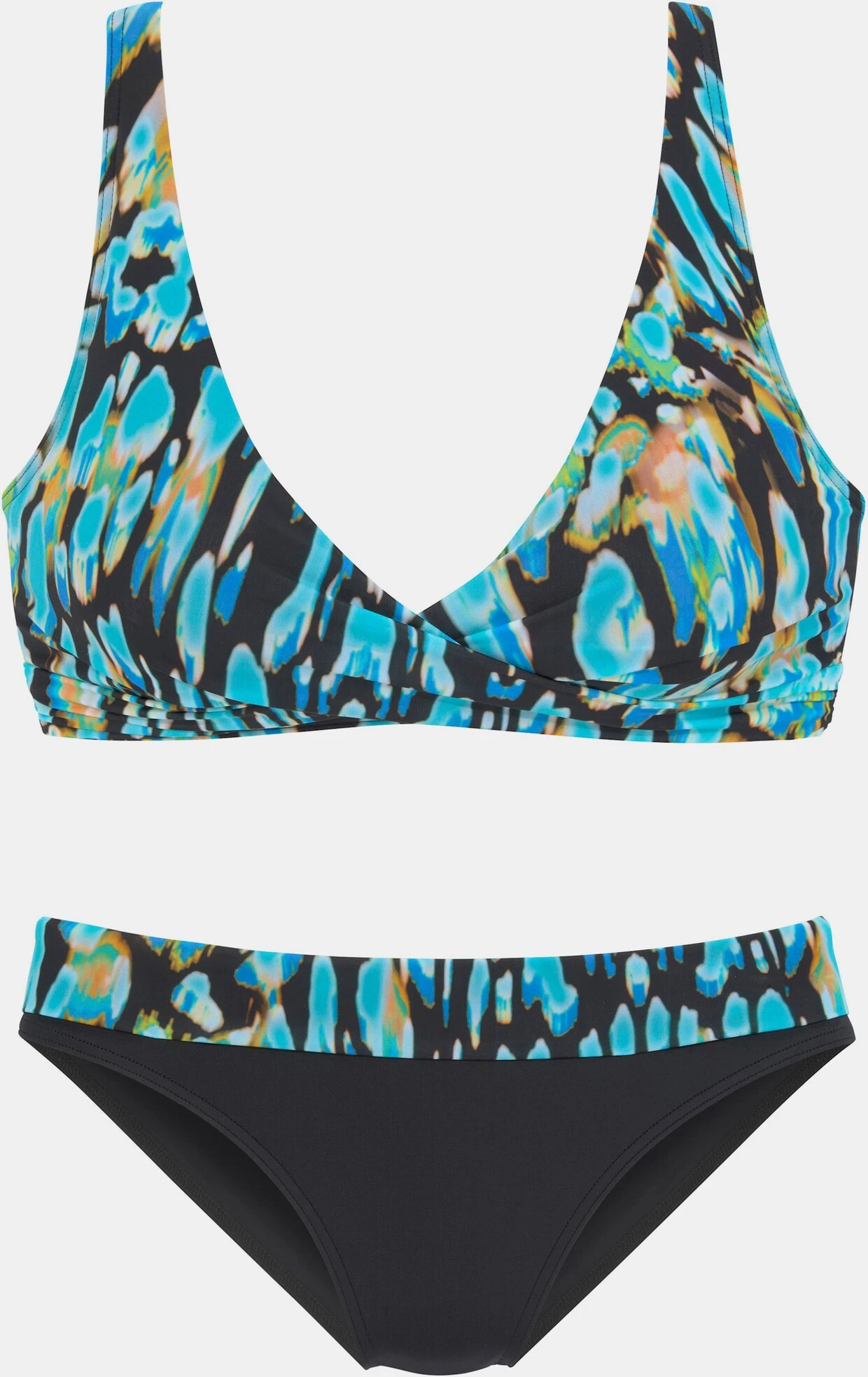 Petite Fleur Triangel-Bikini In Türkis-schwarz-bedruckt – Bild 2