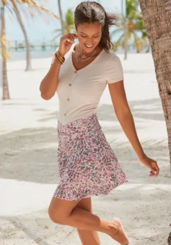 Vivance Jerseyrock In Creme-mauve Bedruckt