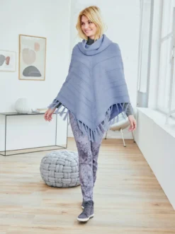 Heine Poncho In Bleu-meliert