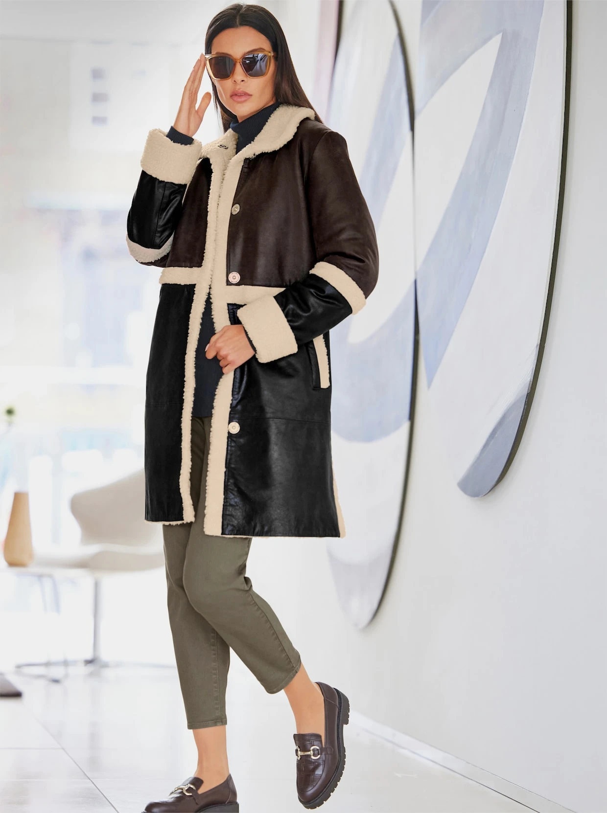 Heine Leder-Mantel In Schwarz-schoko