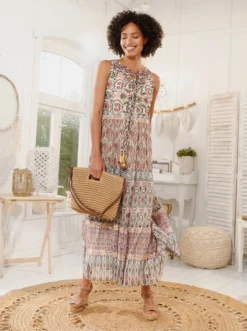 Heine Druck-Kleid In Papaya-khaki-bedruckt