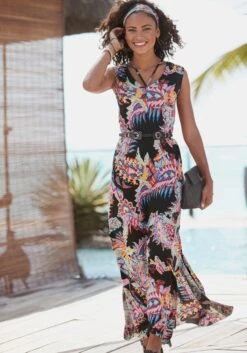 Buffalo Maxikleid In Schwarz-bunt Bedruckt