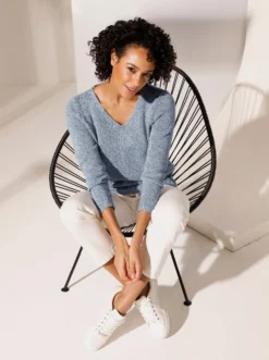 Creation L Premium Leinen-Baumwoll-Pullover In Jeansblau-mint-meliert