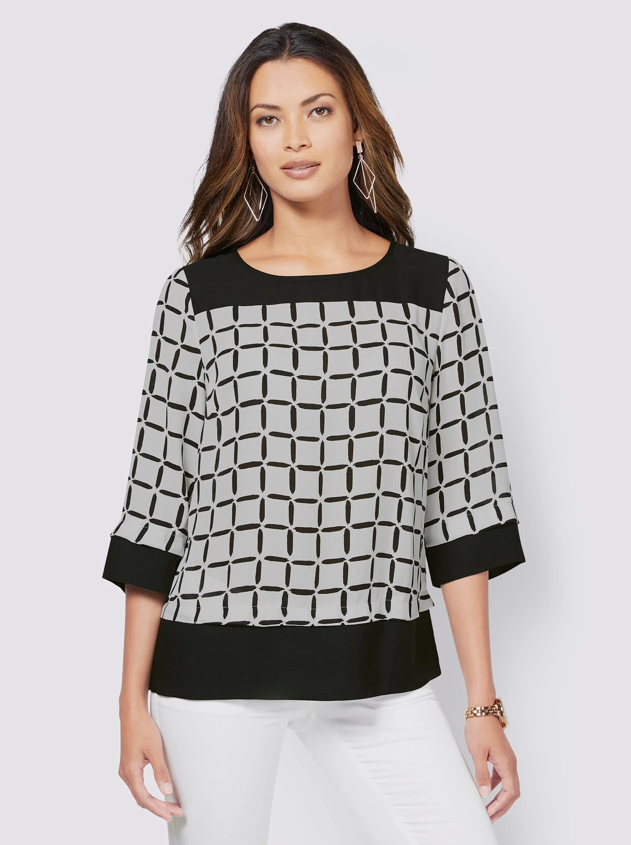 Schlupfbluse In Weiß-schwarz-bedruckt – Bild 3