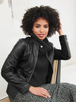 Heine Leder-Jacke In Schwarz