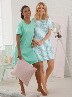 Wäschepur Kurzarm-Sleepshirts In Mint + Mint-gestreift
