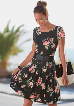 Vivance Druckkleid In Schwarz-pink-bedruckt