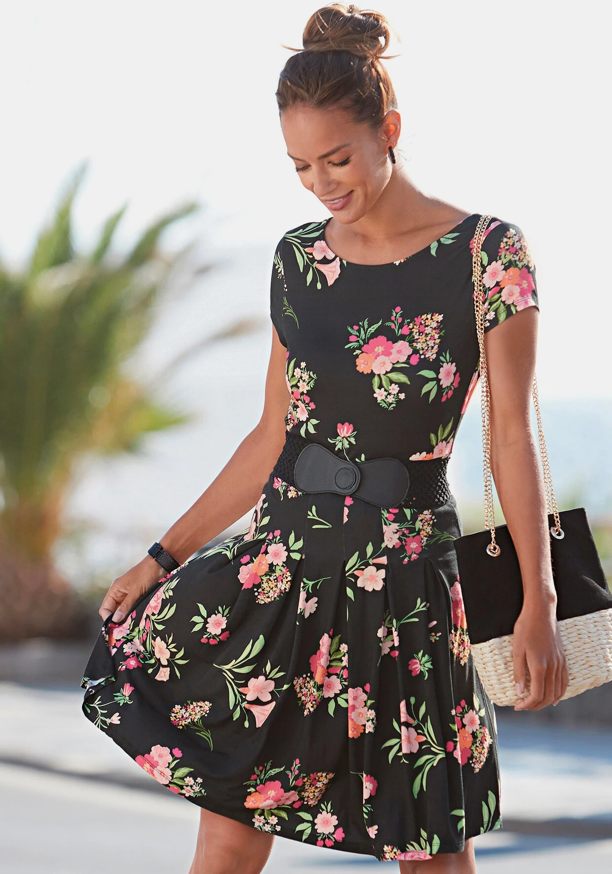 Vivance Druckkleid In Schwarz-pink-bedruckt