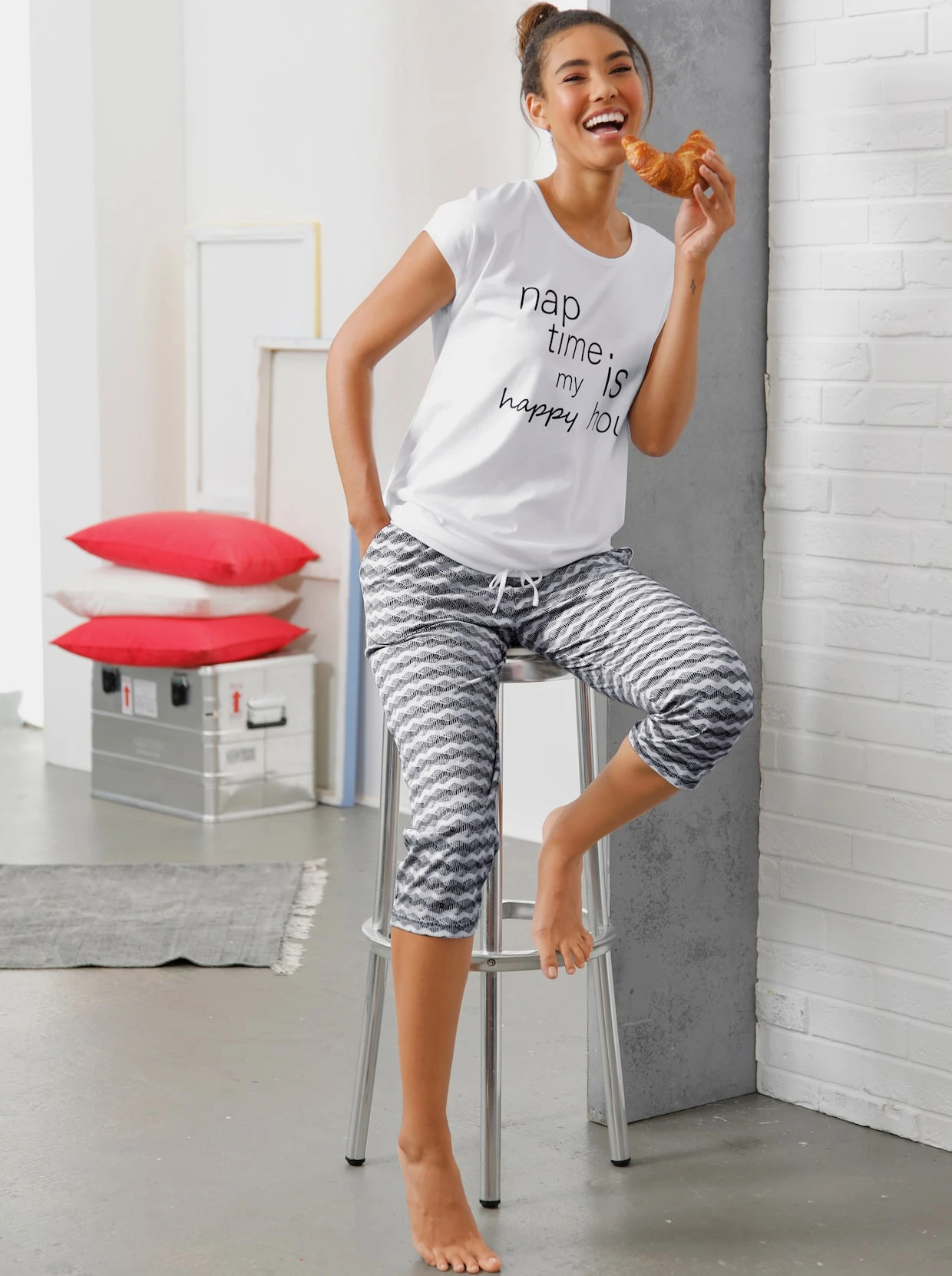 Wäschepur Schlafanzug In Weiß-schwarz