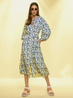 Heine Druck-Kleid In Weiß-royalblau-bedruckt