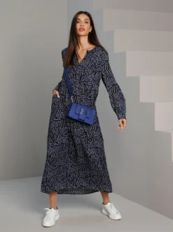 Heine Druck-Kleid In Royalblau-schwarz-bedruckt