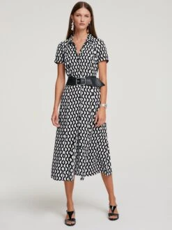 Heine Druck-Kleid In Schwarz-ecru