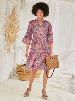 Heine Druck-Kleid In Flamingo-pink-bedruckt