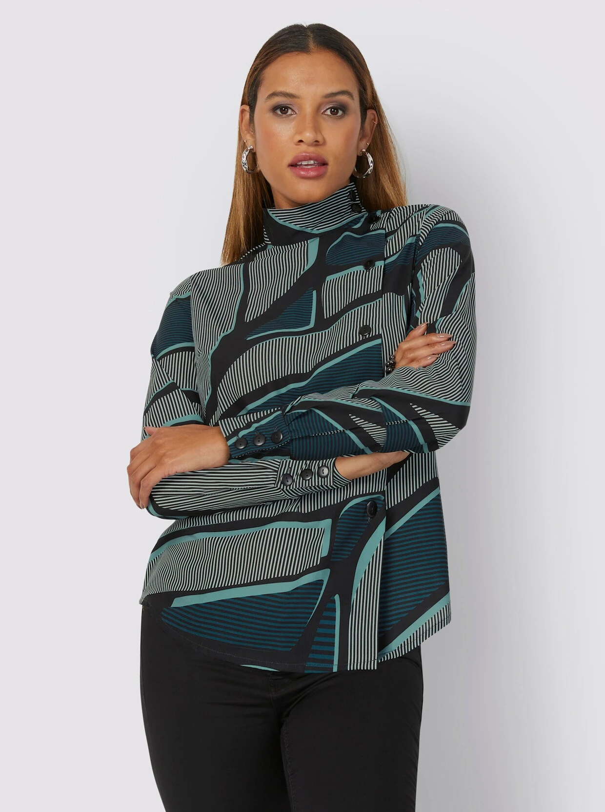 Bluse In Ecru-jade-bedruckt – Bild 2