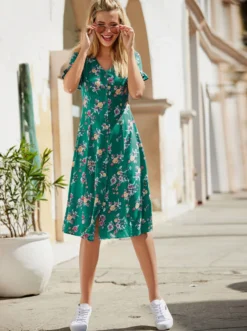 A-Linien-Kleid In Smaragd-gemustert