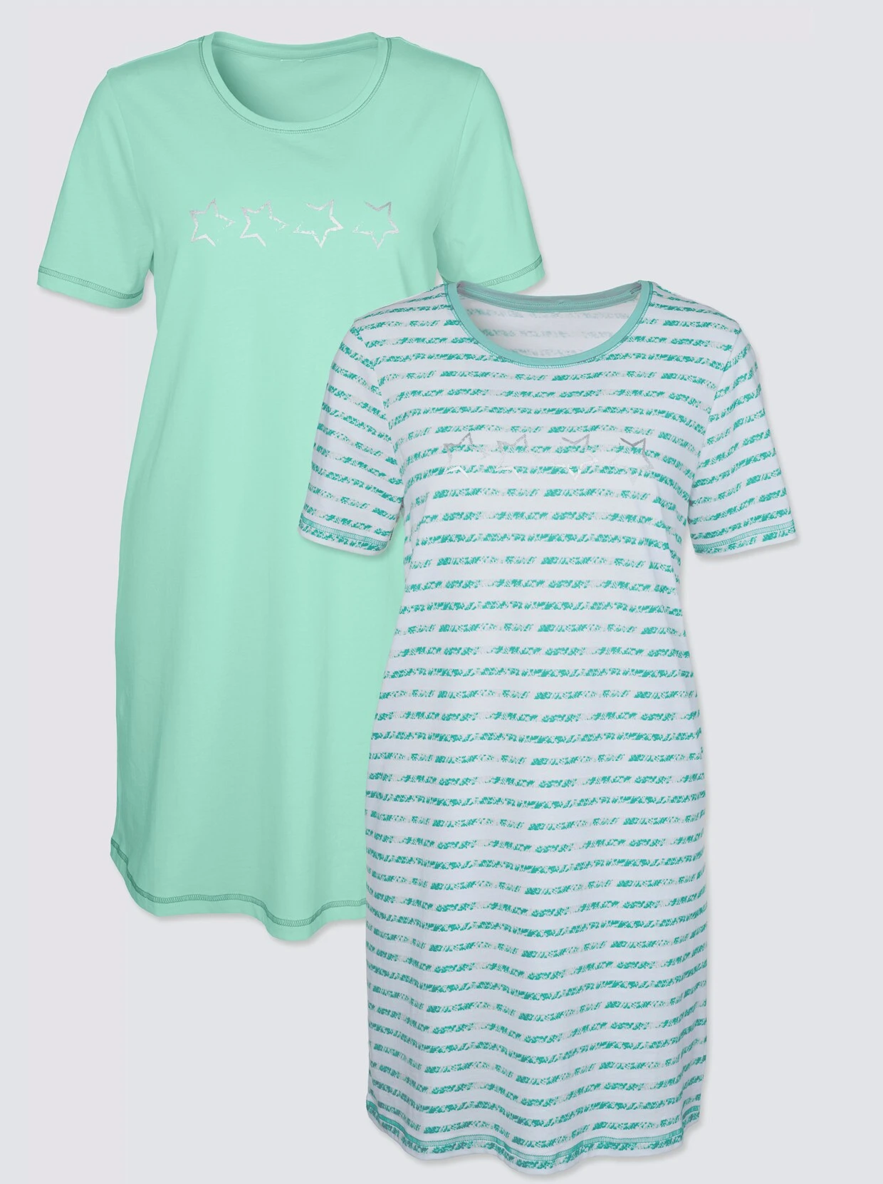Wäschepur Kurzarm-Sleepshirts In Mint + Mint-gestreift – Bild 2