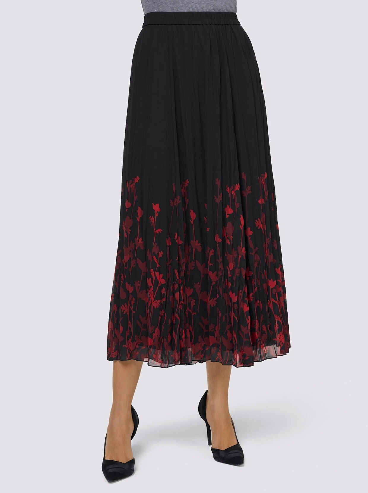 Plisseerock In Schwarz-kirsche-bedruckt