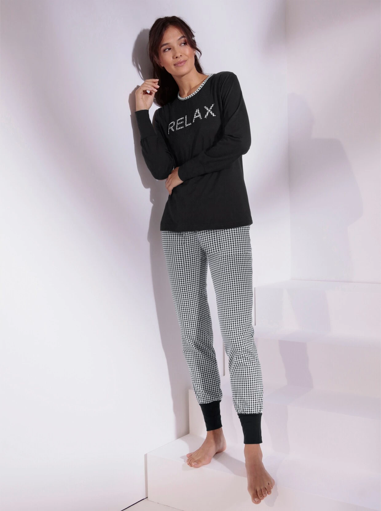 Creation L Premium Modal-Schlafanzug In Schwarz-weiß-bedruckt