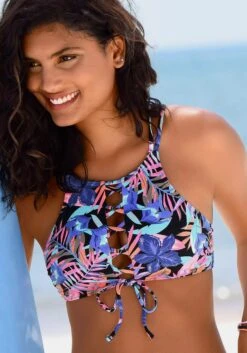 Bench. Bustier-Bikini-Top In Schwarz-bedruckt