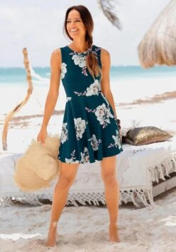 Beachtime Strandkleid In Blau-geblümt