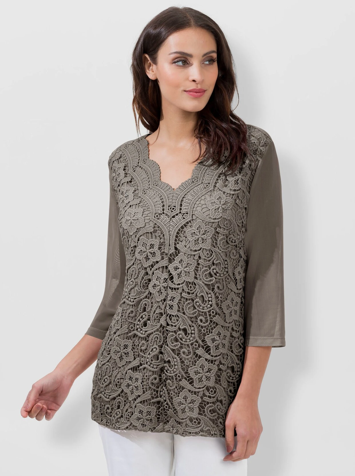 Spitzenshirt In Taupe – Bild 3