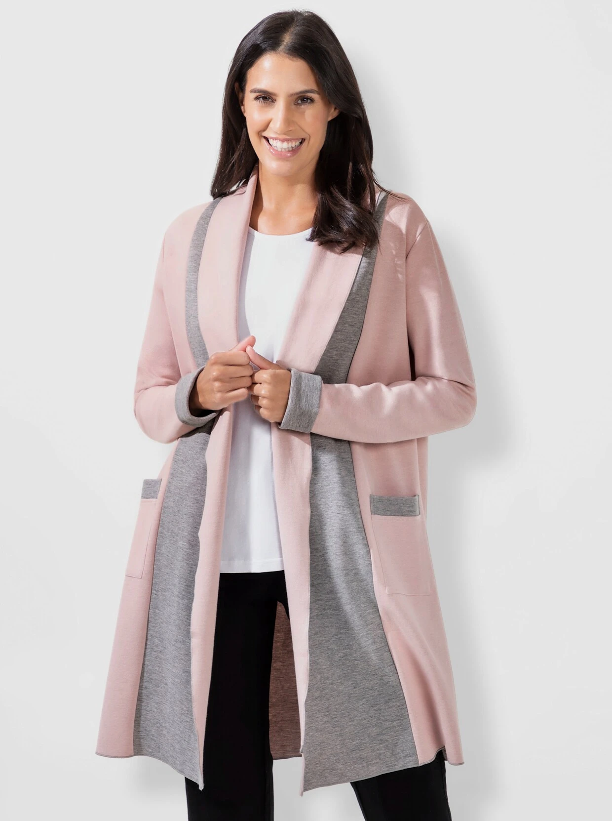 Shirtjacke In Altrosé-grau-meliert – Bild 3